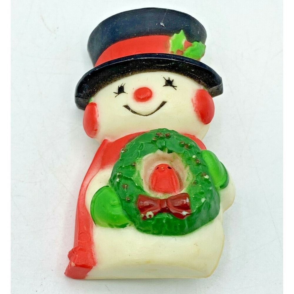 Snowman Brooch Plastic Vintage Christmas Xmas Winter Holidays